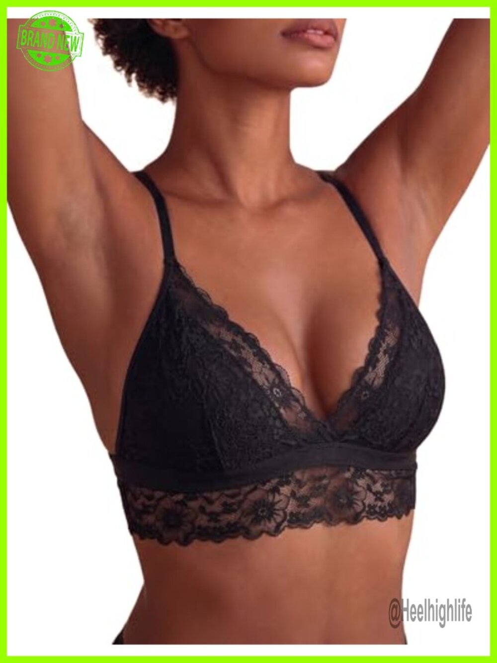 Lace Bralette Wireless Unpadded Plunge V-Neck Adjustable Straps